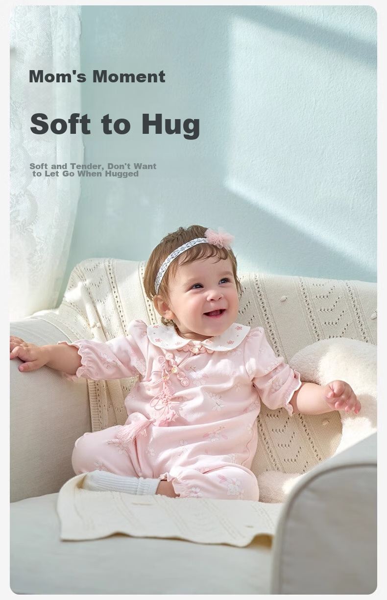 DAVE & BELLA Newborn Cotton Romper Spring And Autumn Wear for Baby Girls, Antibacterial Anti-Mite Onesie, Chinese Style Hanfu 4