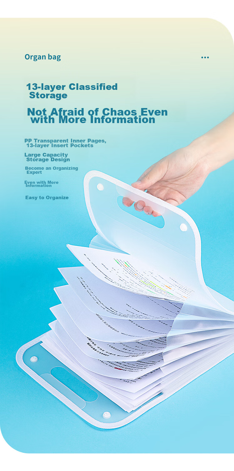 GuangBo A4 Accordion File Folder, Student Exam Paper Storage Bag, Large Sheet Homework Insert Pockets, Organizing Storage Tool, Transparent A76005 2