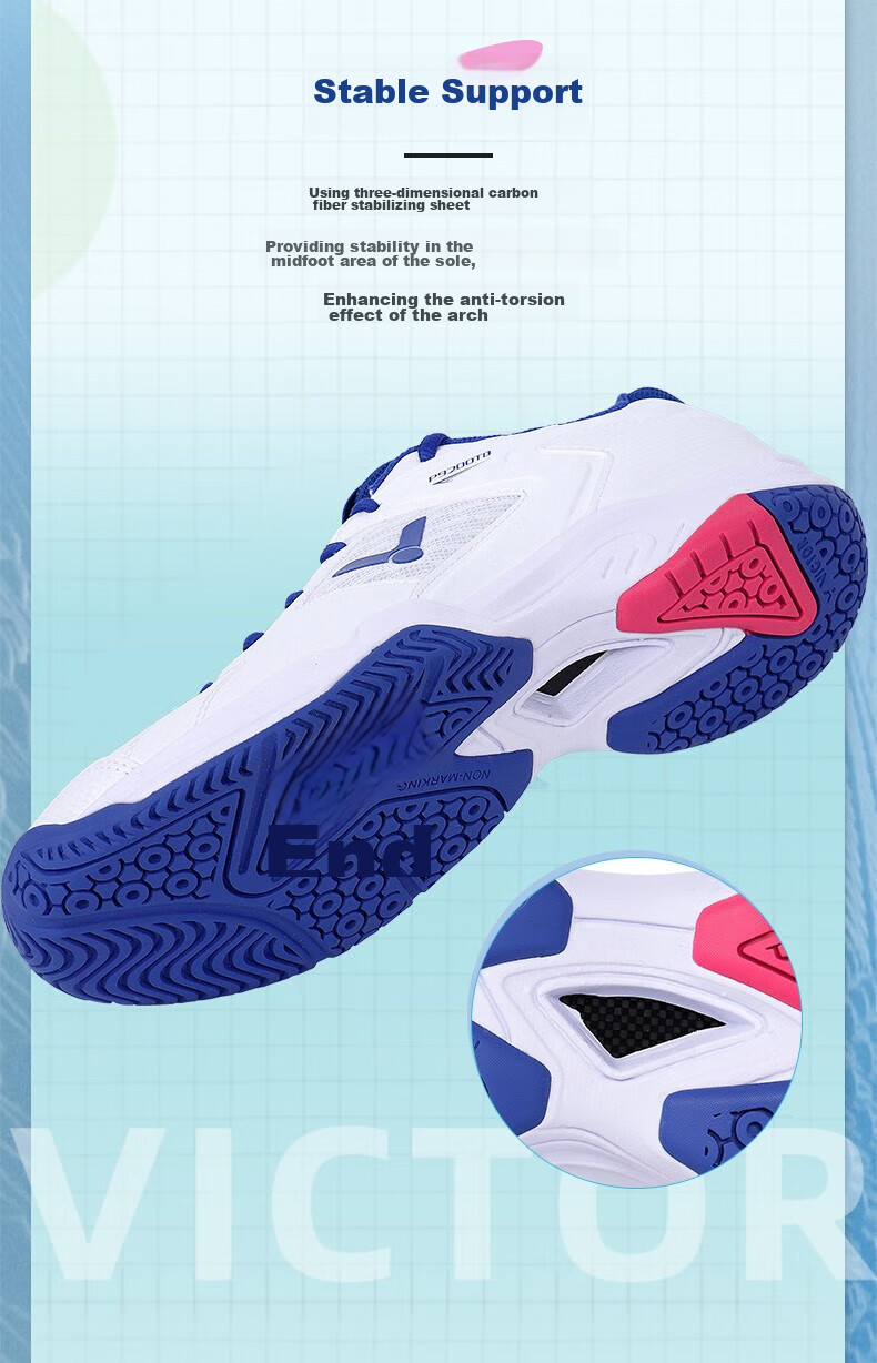 VICTOR Badminton Shoes P9200TD Breathable High-Elasticity Stable Sports Shoes, White And Blue, Size 37 7