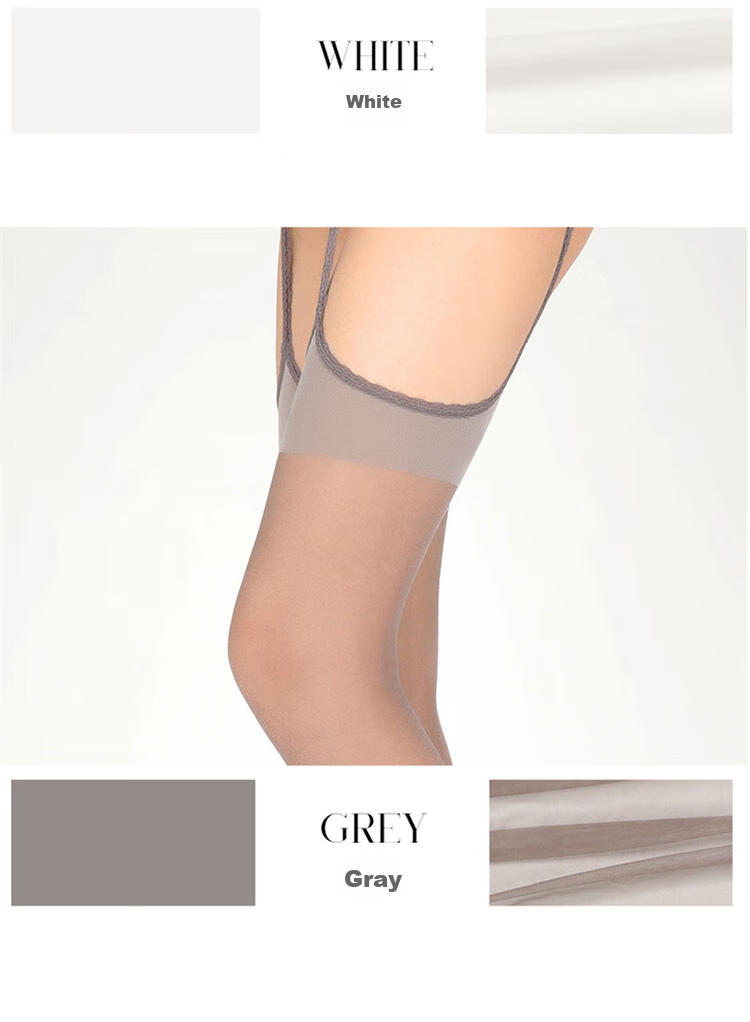 LangSha Sexy One-Piece Suspender Stockings, Ultra-Thin Black Silk Thigh-High Lace Pure Desire Over-Knee Slimming Socks, White, One Size Fits All 11