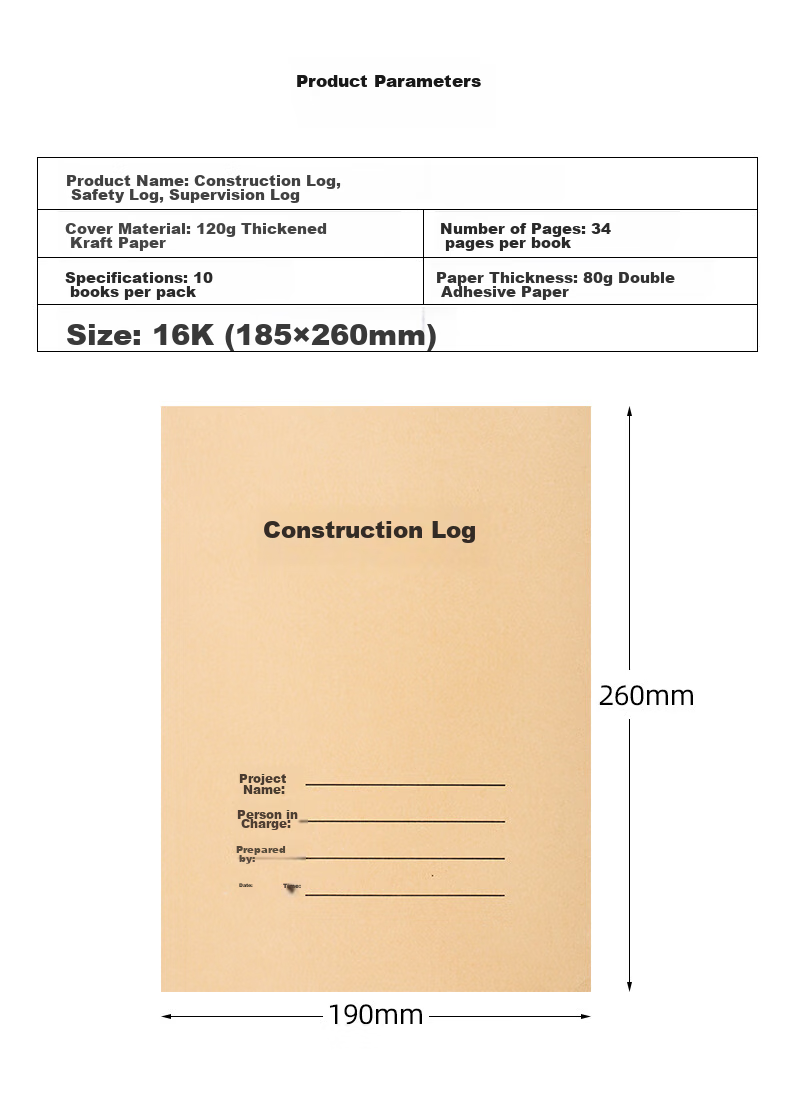 Touch Fish 10-Pack Construction Site Engineering Company Unit Work Record Notebook, 16K Safety Log (10-Pack), 34 Pages Per Book 2