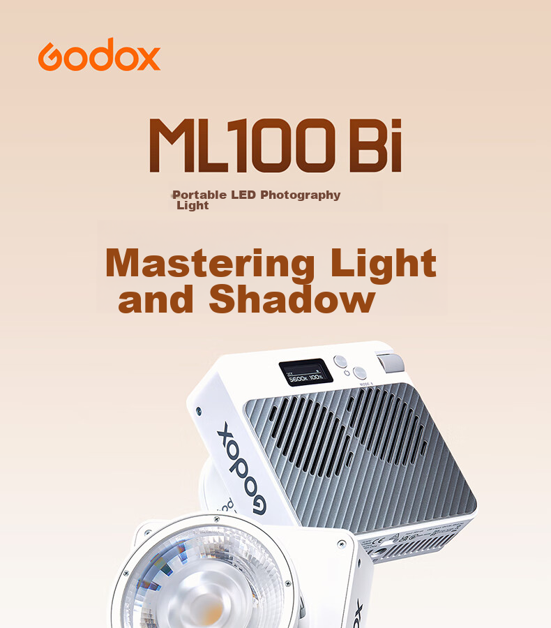 Godox ML100Bi Photography Light, Dual Color Temperature Adjustable, Portable Night Shooting Light, Portrait Fill Light, Outdoor Studio Film Video Camera Light [ML100Bi Kit1 Set] 2