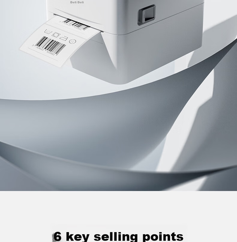 Deli GE350W Thermal Label Printer, Express Delivery Warehouse Logistics Shipping Labels Fixed Assets, 80mm Commercial Office Printing Adhesive Barcode Printer, Mobile Bluetooth Versio 2