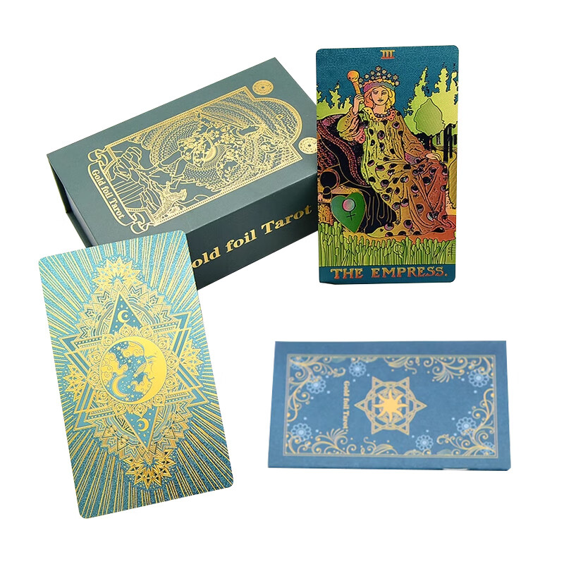 Miaoji Tarot Cards, Authentic PVC, Beginner's Weitatao Tarot Cards, Gold Foil Complete Set, Waterproof, Green Moon, with Tablecloth 6