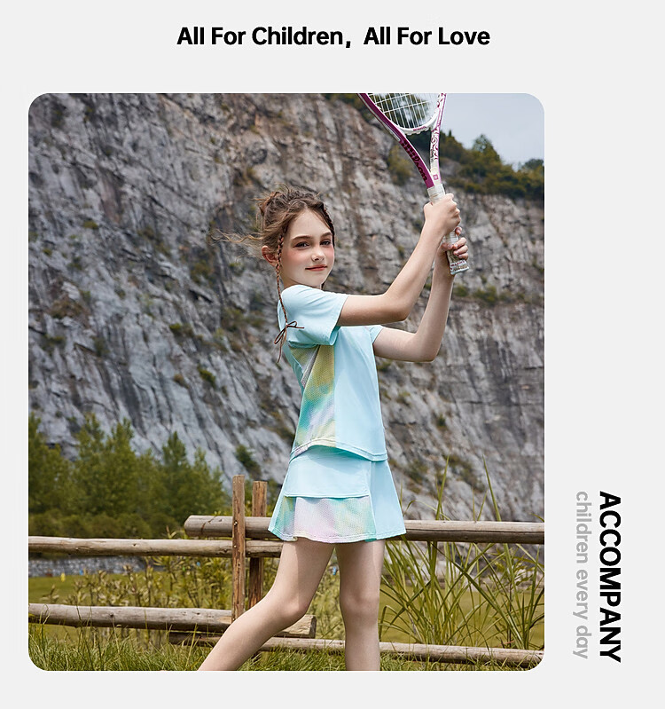 ASK JUNIOR Girls' Sports Set, Summer New Style, Lightweight Breathable Quick-Dry Short-Sleeve Top + Skirt, Ice-Cool Two-Piece Tennis Outfit 25