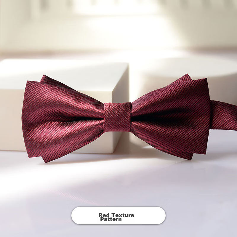 GLO-STORY Men's Bow Tie, Wedding Groom Groomsman Banquet Party Business Gentleman Double-Layer Bow Tie, Red Textured - Double Bow