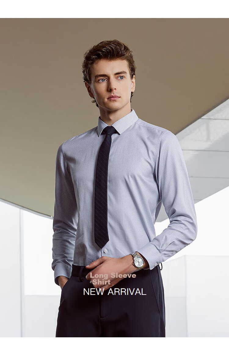 YOUNGOR Men's Shirt, Autumn Business Casual Long-Sleeve Shirt for Young Men, Blue Plaid, Size 38 2