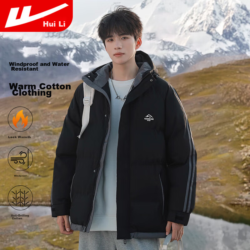 Warrior Cotton Jacket for Men, Winter Thickened Warm Coat, Cold-Resistant Padded Outerwear, Versatile Hooded Puffer Jacket, Outdoor Sports Cotton Clothing
