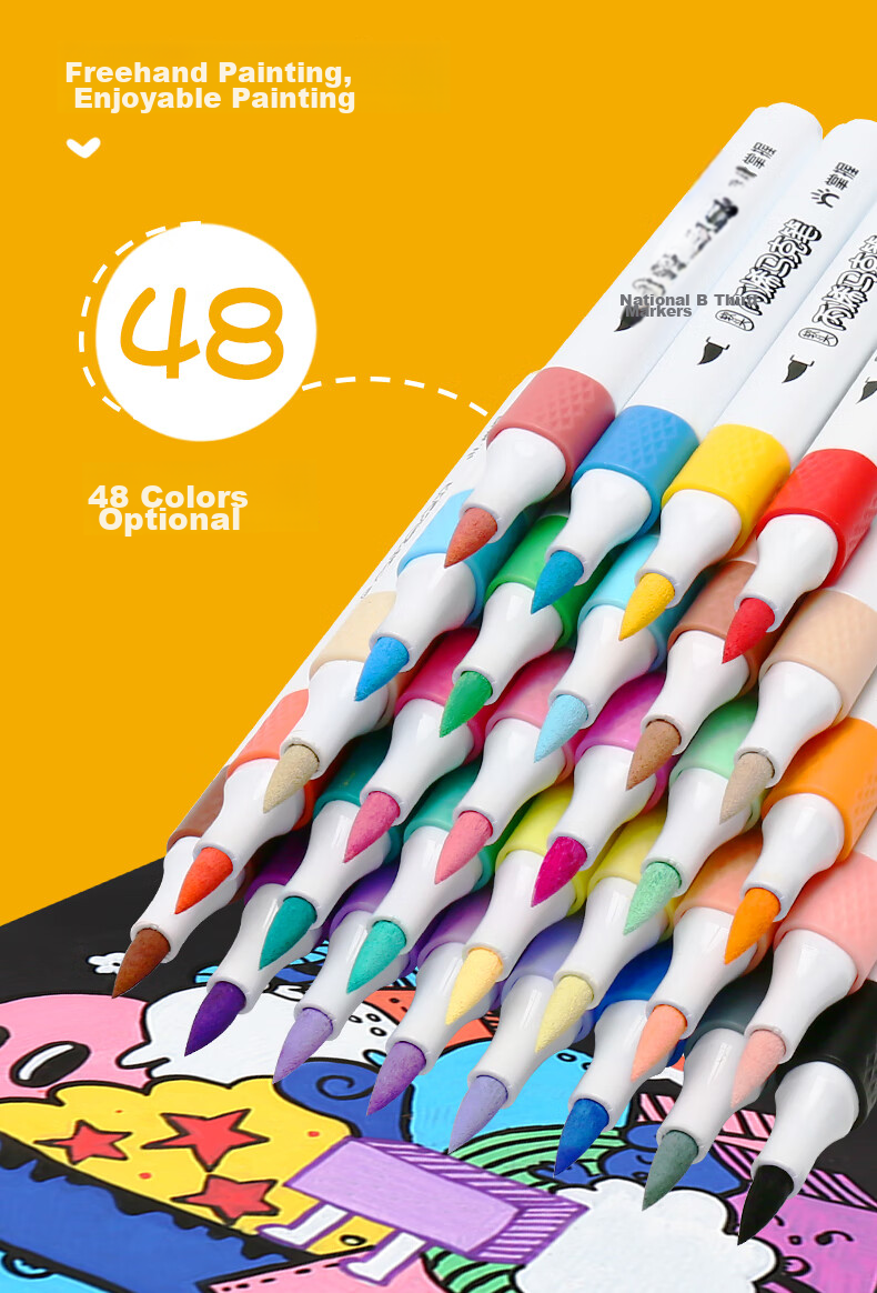 GRASP Acrylic Markers, 24 Colors, Soft Tip, Large Capacity, Stackable, Watercolor Pens, Skin-Friendly, Washable, Drawing Brushes, Children's Doodle Painting DIY, Birthday Gift for Boys And Girls 2