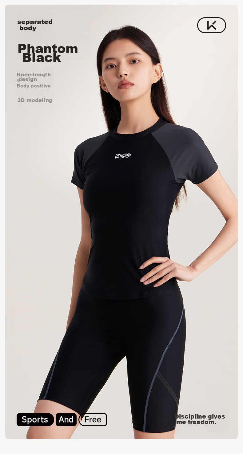 Keep Women's Two-Piece Knee-Length Conservative Plus Size Professional Swimsuit, Concealing, Sun Protection Swimwear, 246 Black, L 2