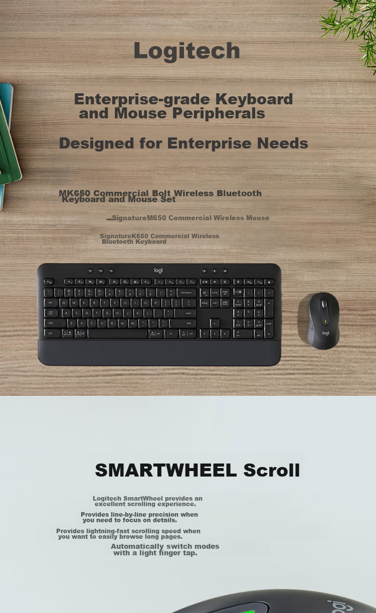 Logitech MK650 Enterprise-Grade Wireless Bluetooth Office Keyboard And Mouse Set, Full-Size Wireless Keyboard Design, Premium Series with Bolt Wireless Receiver [Order Bonus] 1