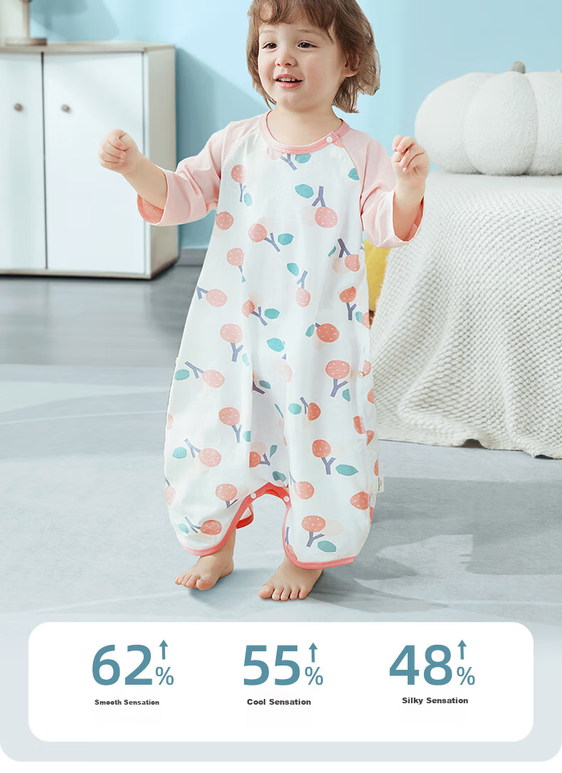 Beitaisi Baby Sleeping Bag, Summer Thin Style, Children's Cotton Nightgown, Home Air Conditioning Anti-Kick Blanket, Integrated Pajamas, Bella, Size 73 8