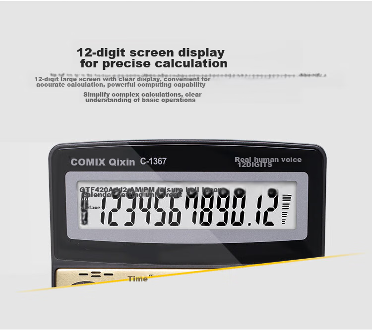 COMIX 12-Digit Wide-Screen Voice Calculator, Financial Computer, Student/Office Supplies, Gold Color, C-1367 6