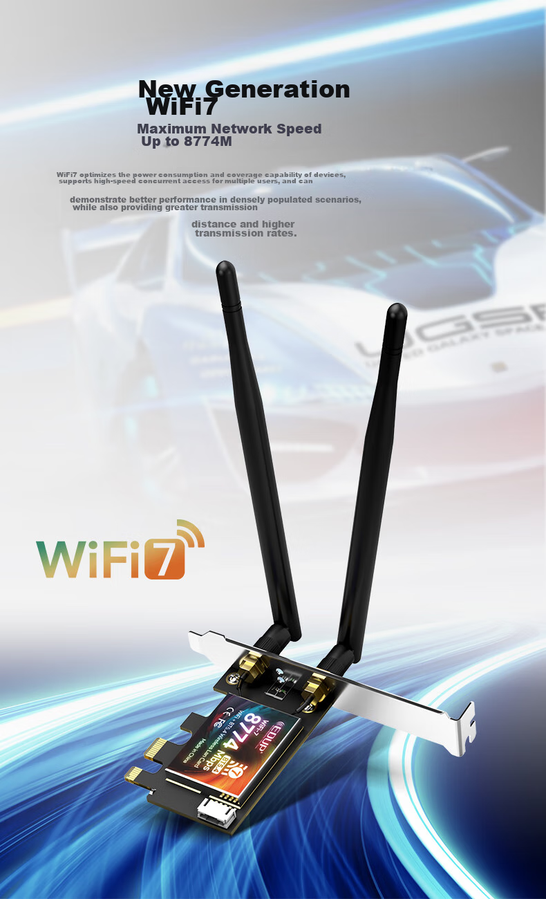 EDUP BE200 Gigabit Gaming WiFi 7 Wireless Network Card, 8774M Tri-Band Desktop Computer Internal PCIE Interface, Wireless Bluetooth 5.4 WiFi Receiver-BE9715 4