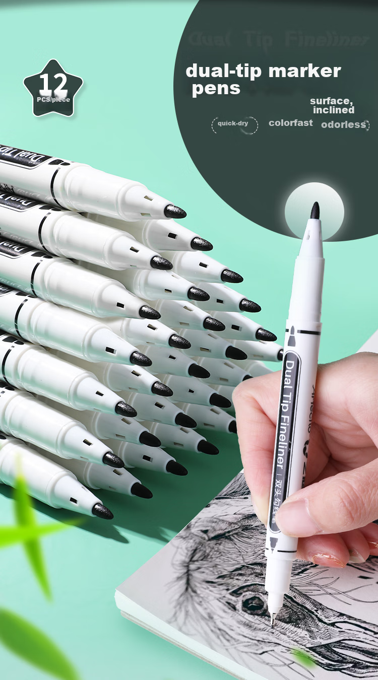 [Lowest Price Online] Mont Marte Yikou Series Dual-Tip Markers 12-Pack, Art Quick-Drying Markers, Outlining Pens, Needle-Tip Pens for Drawing And Design, Water-Based Pens ATOD-CM1205 Art Sketching 3
