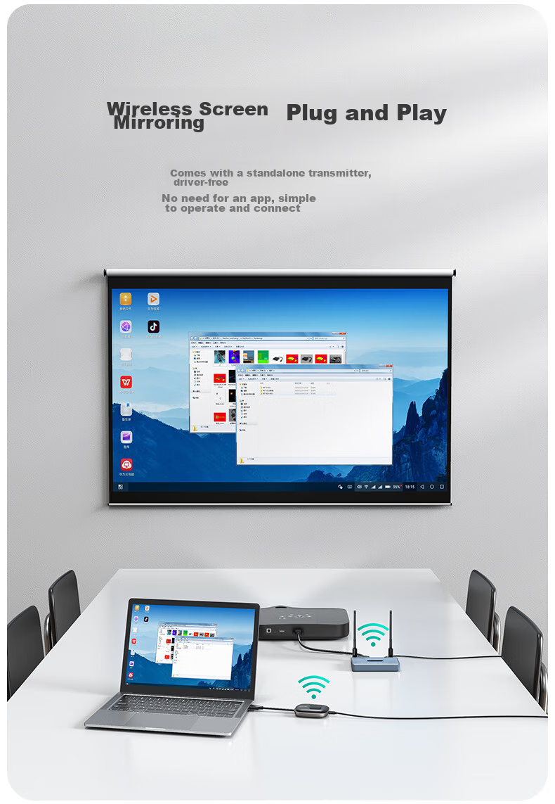 MT-Viki Wireless Screen Mirroring Device, HDMI Enterprise-Grade High-Definition 4K Wireless Transmitter And Receiver, VGA Projector Transmission Device, 5G No Delay, MT-WX02R 3