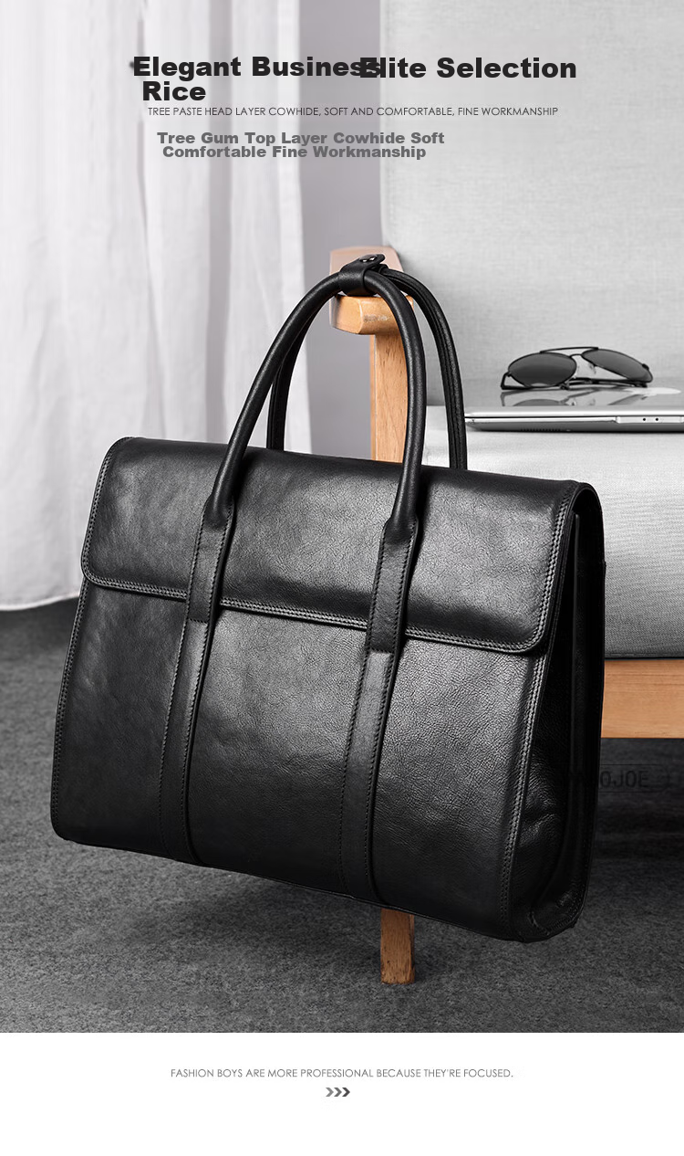 Pabojoe Business Briefcase, Men's Top-Grain Leather Handbag, Horizontal Style Large Capacity Laptop Bag for Men, Valentine's Day Gift 1
