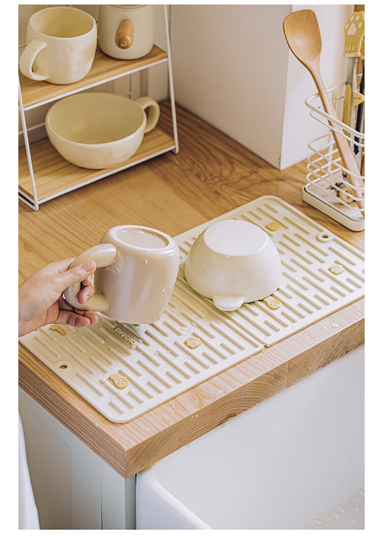 Shuke Orange Cat Draining Mat, Kitchen Silicone Bowl And Chopstick Mat, Absorbent Tabletop, Hand Washing Storage, Heat-Insulating Draining Curtain, Gadget 18