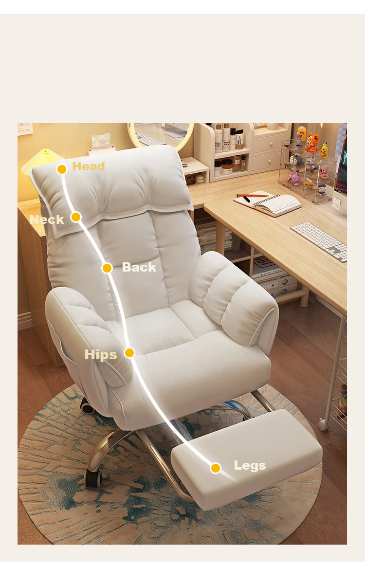 Churong Computer Chair, Home Reclining Lazy Sofa Chair, Comfortable for Long Sitting, Adjustable Height Office Chair, Swivel Nap Ergonomic Chair 4