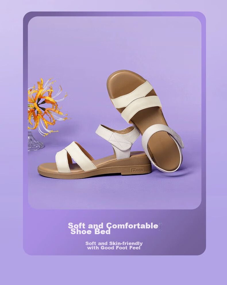 RED DRAGONFLY Genuine Leather Mom Sandals, Summer Comfortable Soft-Soled Shoes for Middle-Aged And Elderly, WTK23336, Beige, Size 35 4