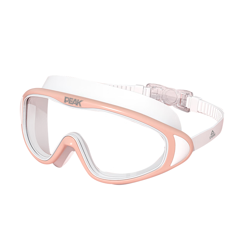 PEAK Adult Swimming Goggles for Men And Women, High Definition Anti-Fog Waterproof Large Frame Integrated Professional Diving Swimming Glasses, Transparent Pink And White
