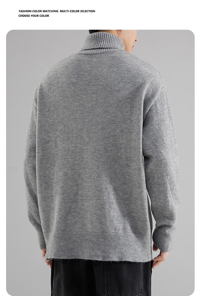 Dingfengbaoluo High Neck Sweater Men Autumn Winter Lazy Style Knit Loose Warm Base Shirt Top DFL55 Gray M 8