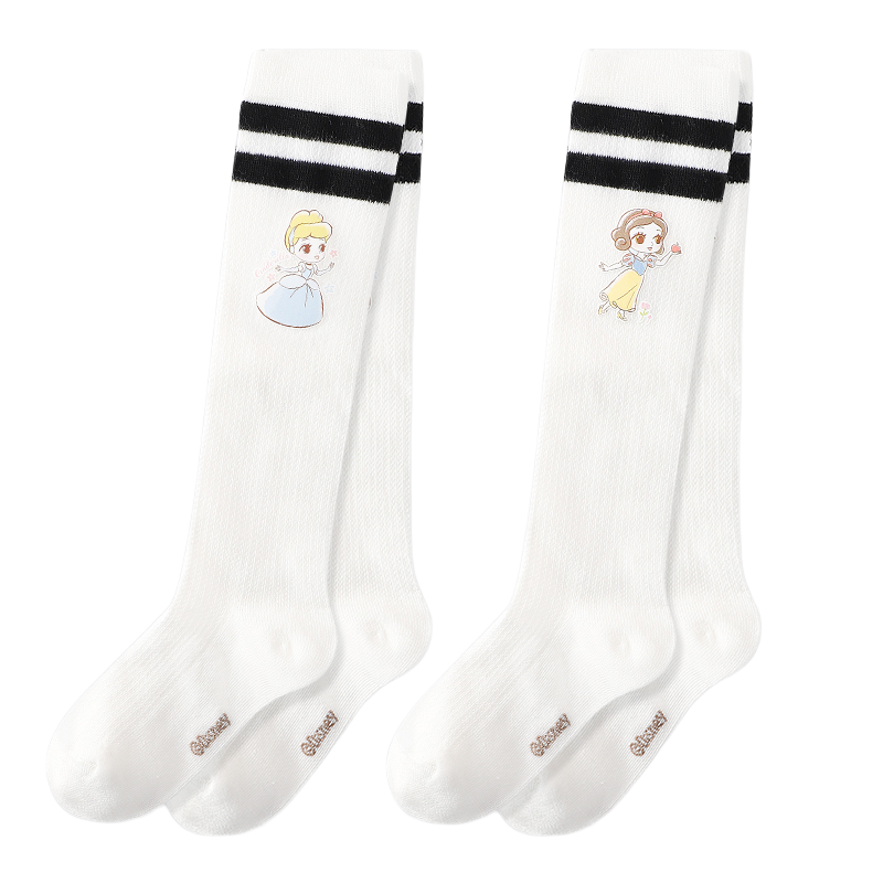 Dishini Children's Socks, Summer Long Socks, Girls' Cotton Knee-High Socks, DSP3484 White+White, Size 20-22