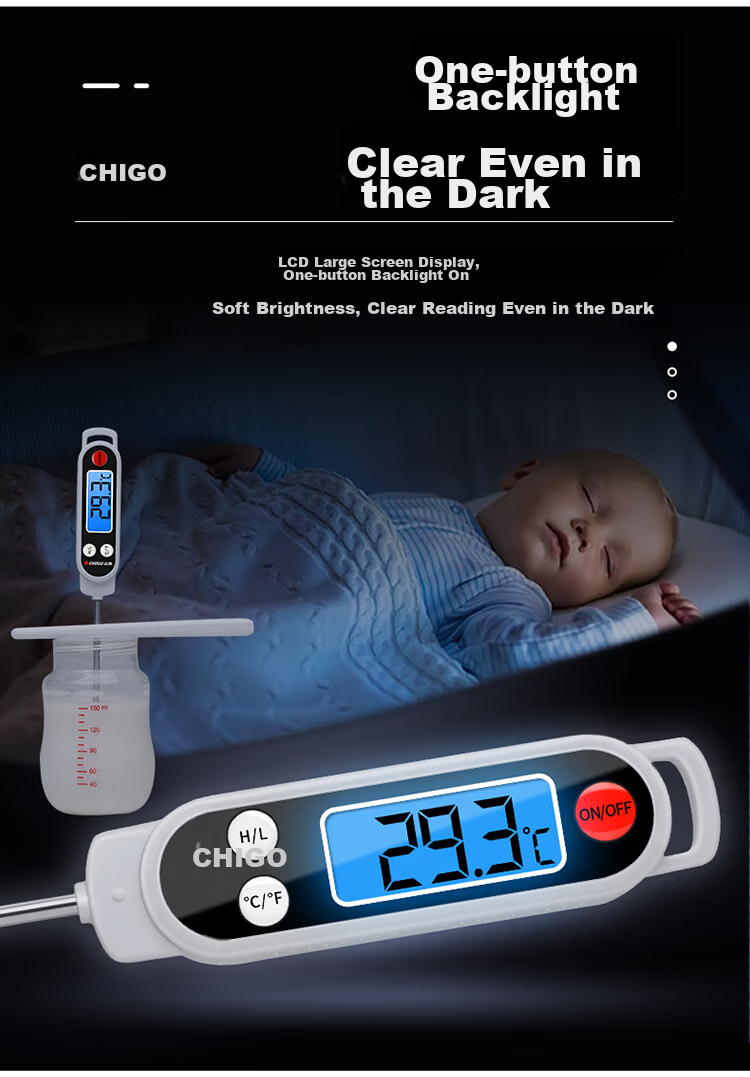CHIGO ZG-8029S Thermometer, Precise Temperature Measurement, with Light, 304 Stainless Steel, for Kitchen Use, Baby Bathing 7