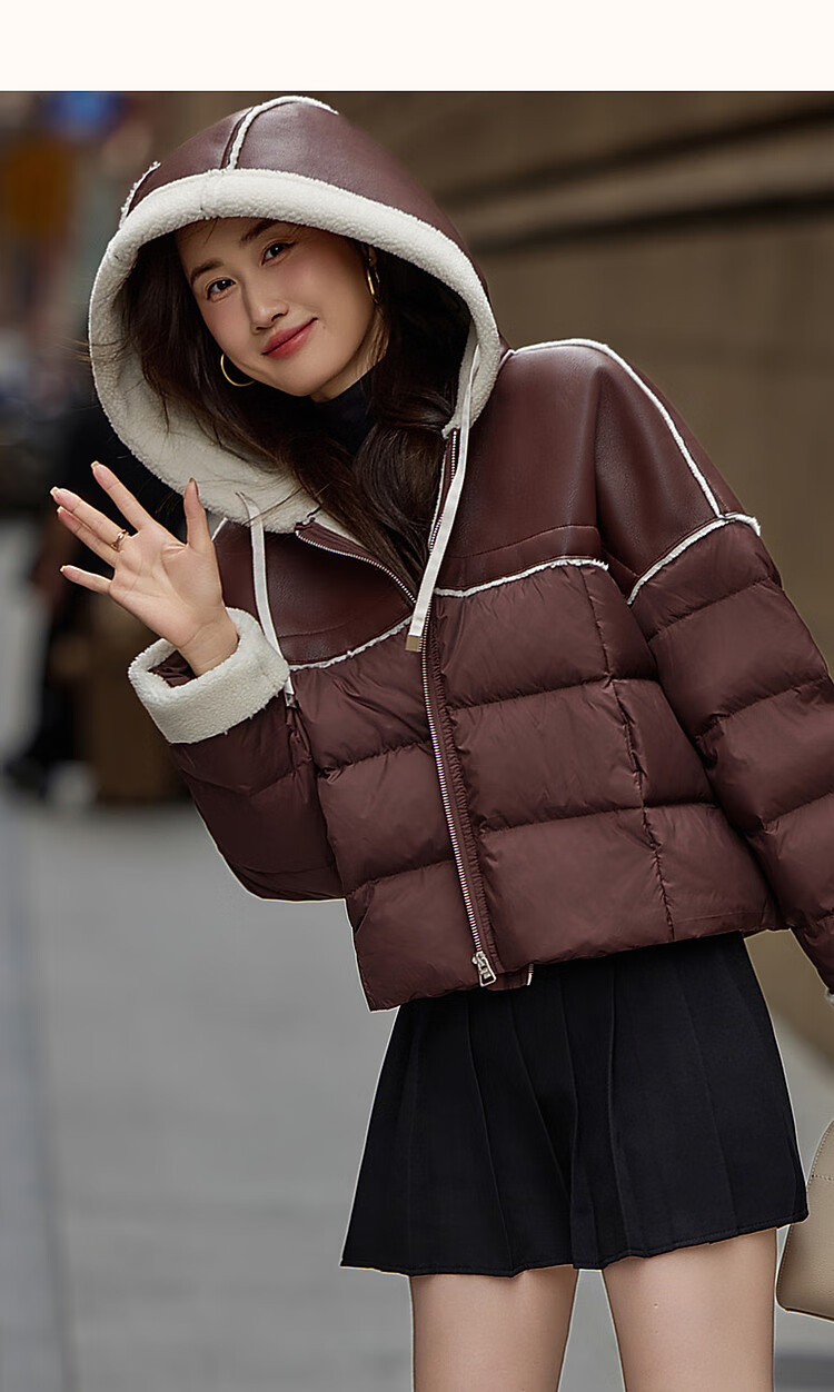 Dme [Xueshan Dushi] Winter 400T Spring Yafang Light Luxury 90% Duck Down Hooded Patchwork Elastic down Jacket for Wome 11
