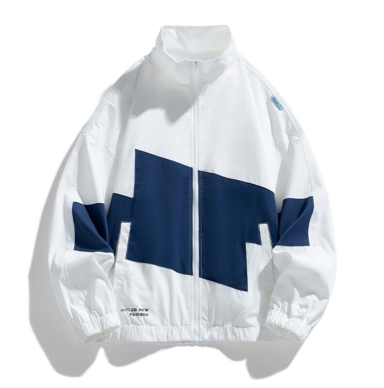 Dingfengbaoluo American-Style High Street Jacket for Men, Spring Loose Casual Lapel Contrasting Color Long-Sleeve Cardigan Coat DFM13 White L 6