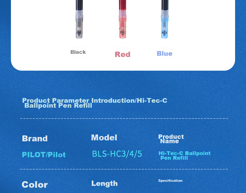 PILOT Gel Pen Refill, Signature Pen Refill, Handwriting Practice Pen Quick-Drying Refill, Compatible with BLLH-20C Ink Cartridge BLS-HC3 0.3mm Blue Single Piece 7