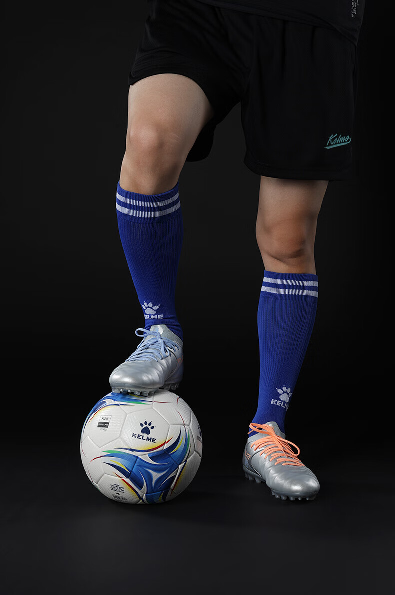 KELME Children's Long Soccer Socks with Non-Slip Terry Bottom, Professional Competition Training Sports High Socks, Black 16