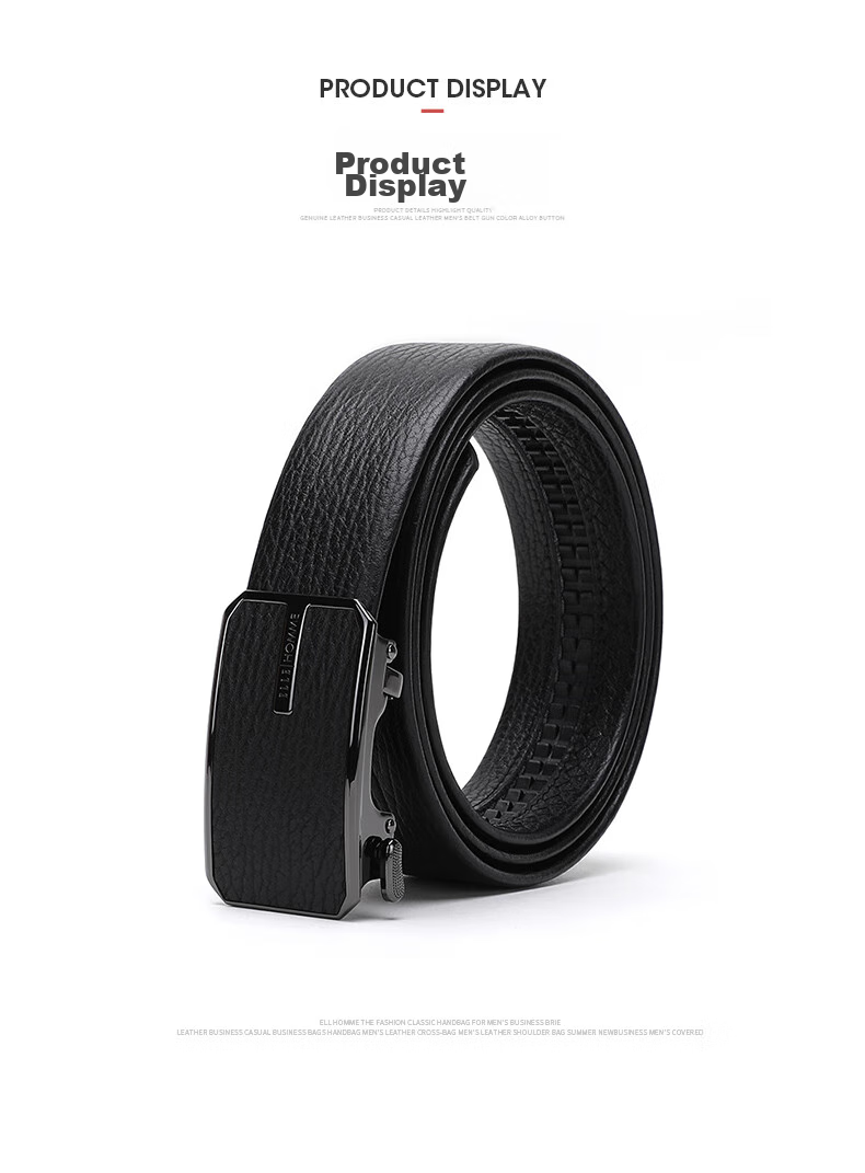 ELLE HOMME Men's Belt, Top-Grain Leather Automatic Buckle Waistband, Business Formal Trouser Belt, Birthday Gift for Boyfriend 8