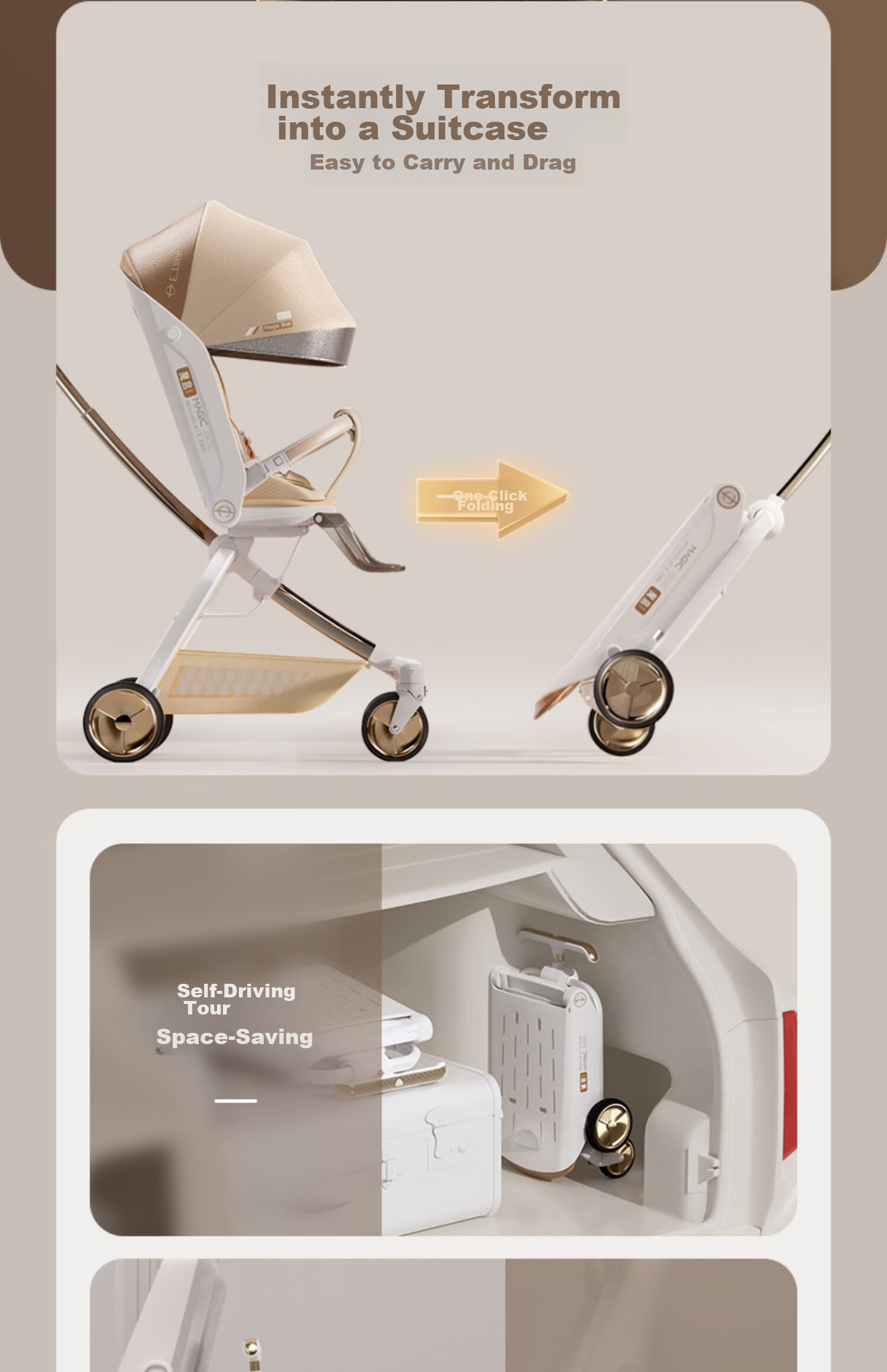 Elittile Stroller for Infants 0-3 Years Old, Foldable, Can Sit Or Lie Down, Baby Carrying Aid F5 Magic Box Golden Amber Color 11