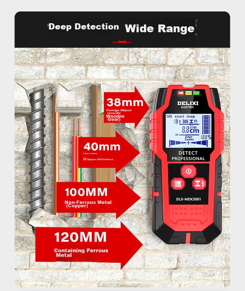 DELIXI ELECTRIC Multifunctional 4-in-1 Wall Detector Metal Circuit Wire Handheld Scanner Rebar Laser 4