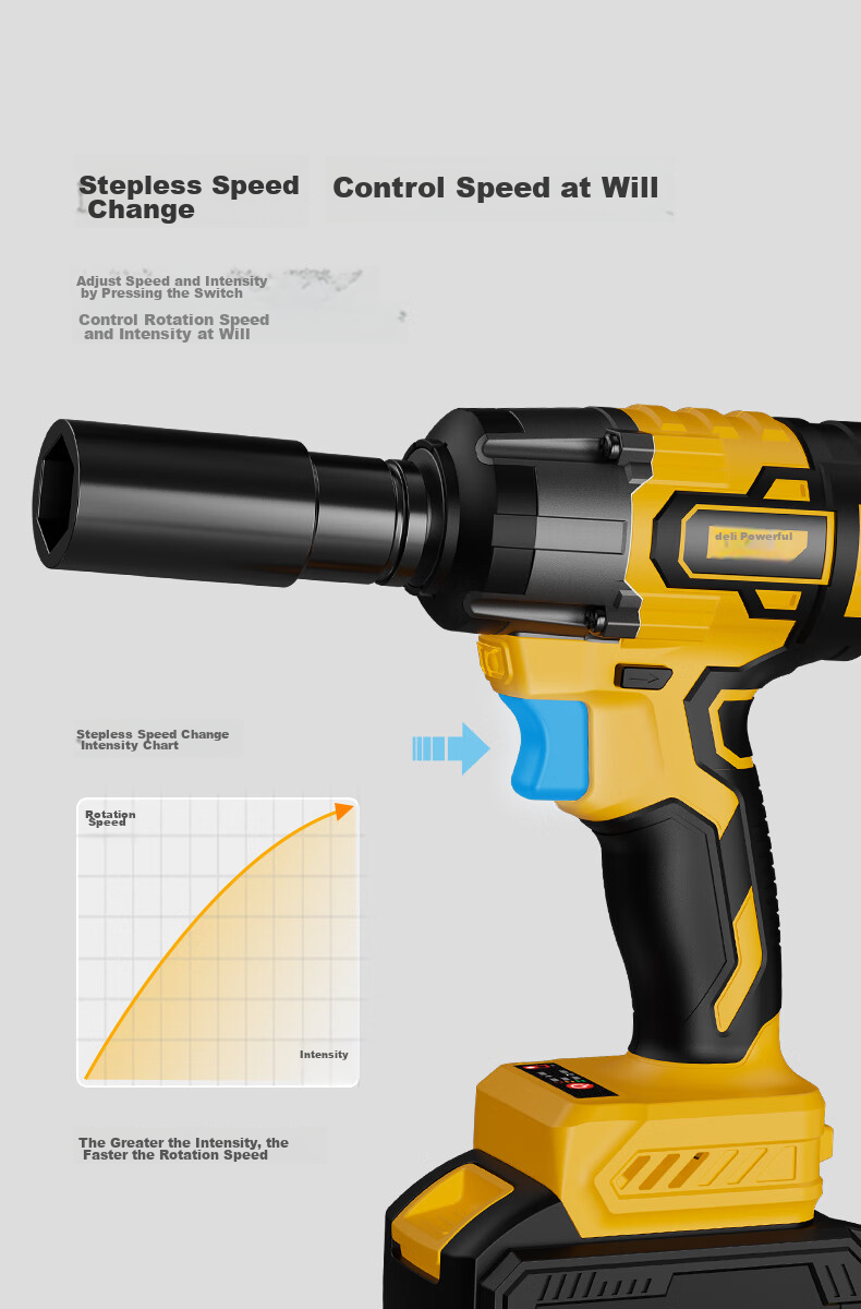 Deli Brushless Electric Impact Wrench, Lithium Battery Wrench, Scaffolding Repair, Air Impact Wrench Socket Set, High-Power Torque Tool Kit 9