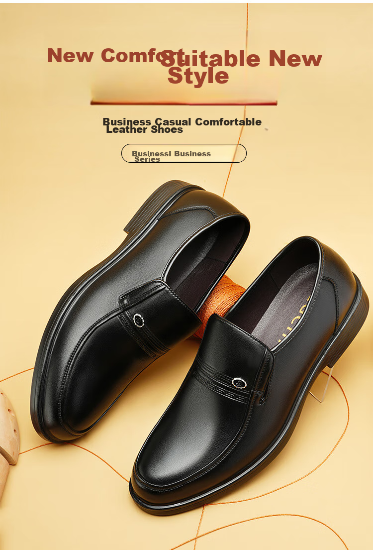 EGCHI Men's Slip-On Leather Shoes, Wear-Resistant Soft Sole, Driving Fashion Business Casual Shoes X222802 Black 44 2