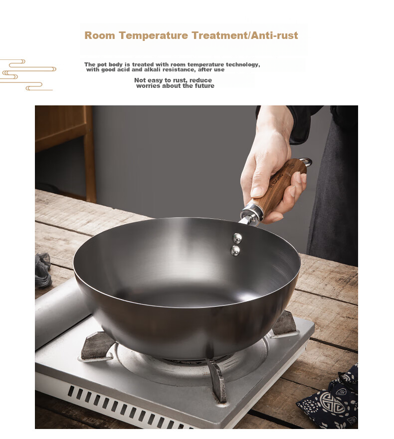 Dianjiang Non-Coated Deep Iron Wok, Flat Bottom Frying Pan, Small Iron Skillet for One Person, Baby Food Cooking Pot, 26cm 7