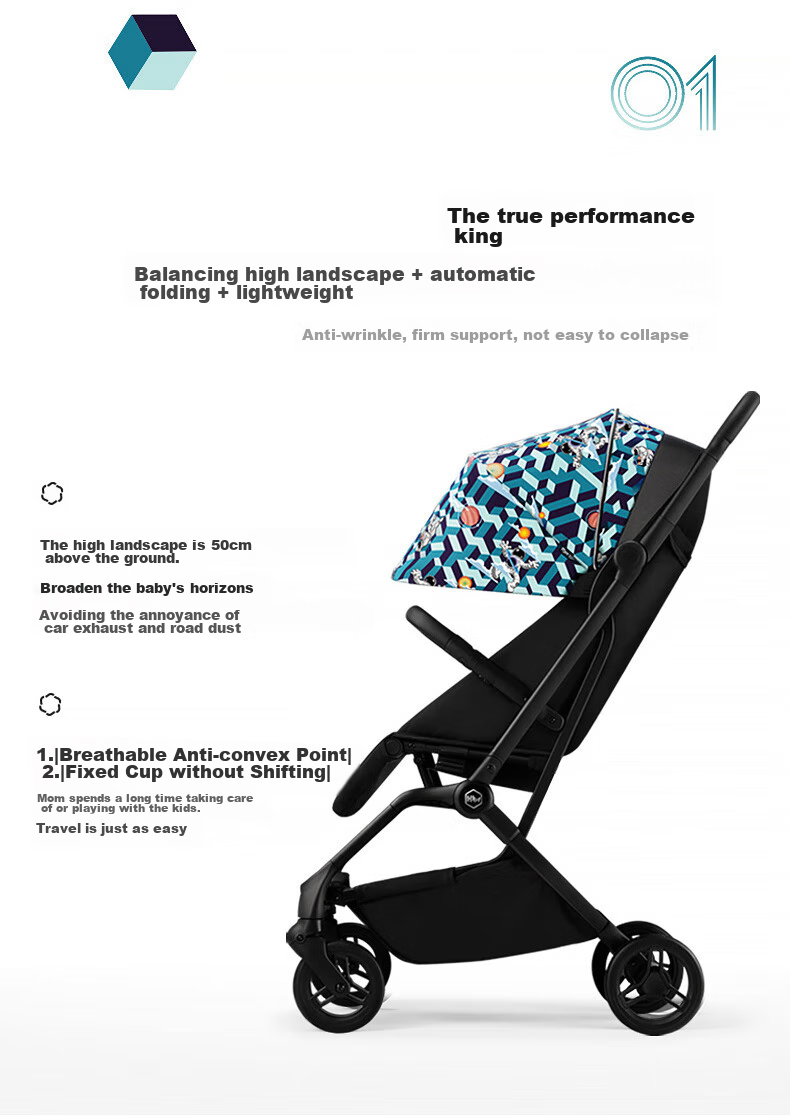 HBR Stroller, Lightweight High-View Children's Carriage, Can Sit And Lie Down, Mpro Automatic Folding, Dark Gree 2