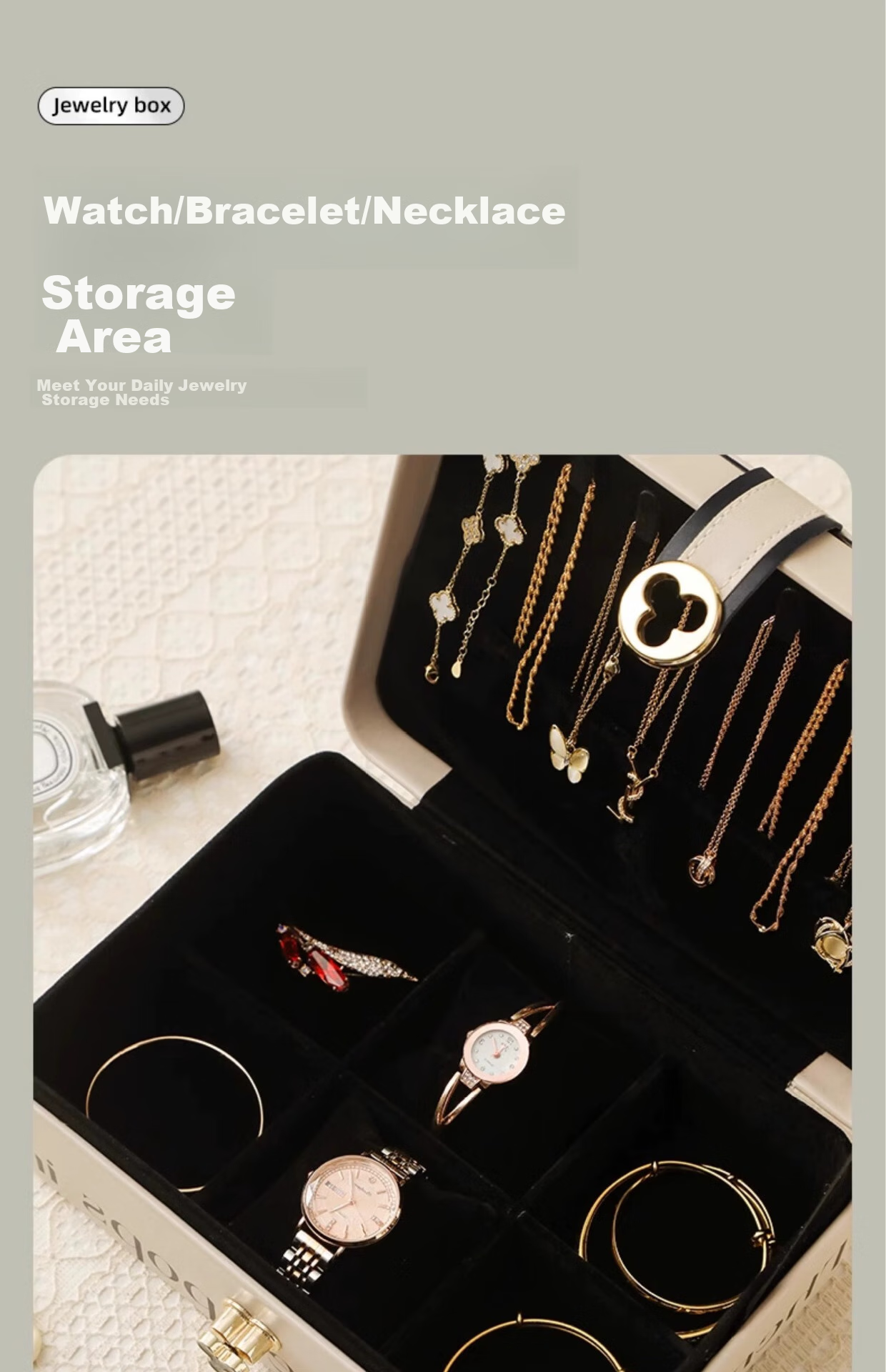 Fanyejia Luxury Large Capacity Lockable Jewelry Box for Necklaces, Rings, Watches, Gold, 3-Layer Organizer Gift Box 7
