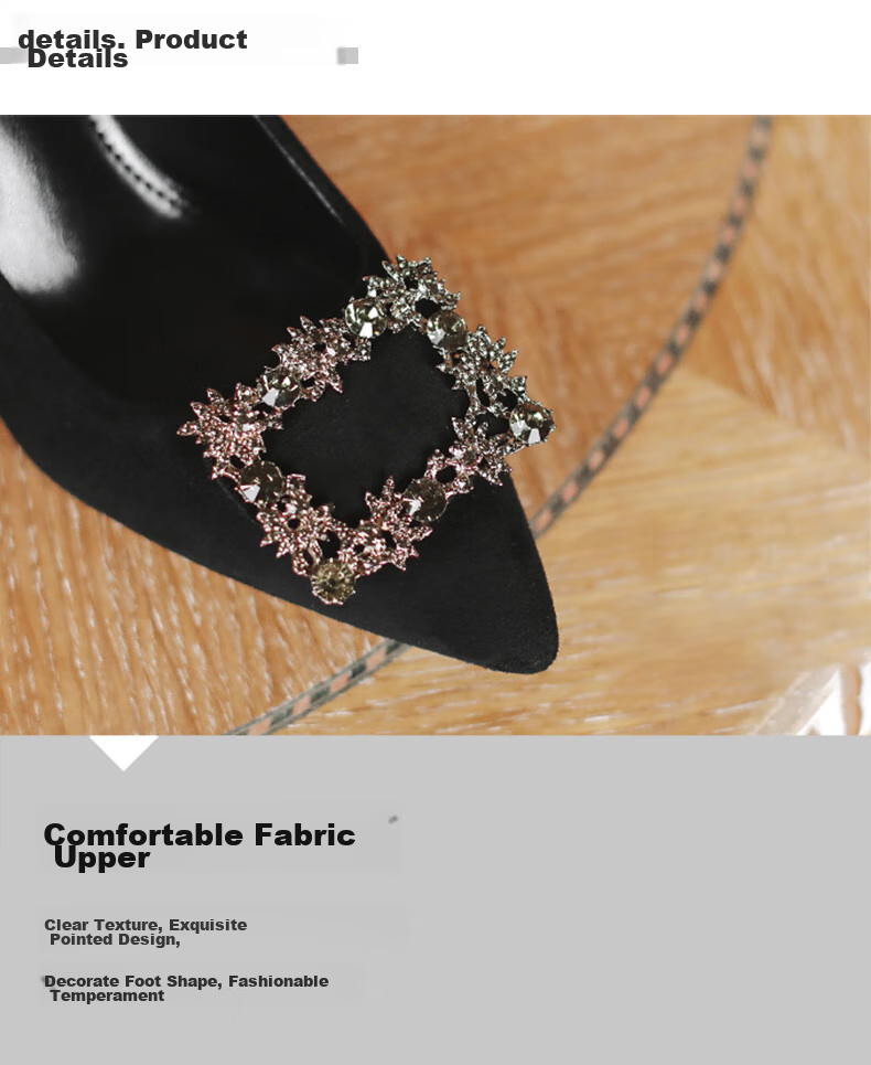 CARTELO Rhinestone Pointed Toe Pumps Snowflake Buckle High Heels KCC-6688 Black (7cm) Size 39 5