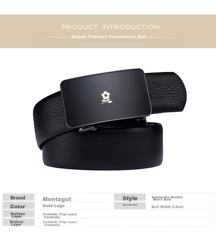 MONTAGUT Men's Leather Belt, Automatic Buckle, Formal And Casual Wear, Father's Day Gift Box, Practical for Me 8