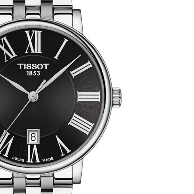 Швейцарские часы TISSOT Carson Zhenwo Series для мужчин, кварцевые, стальной ремешок, модель T122.410.11.053.00, водонепроницаемость 50 м, серебристый корпус, черный циферблат
