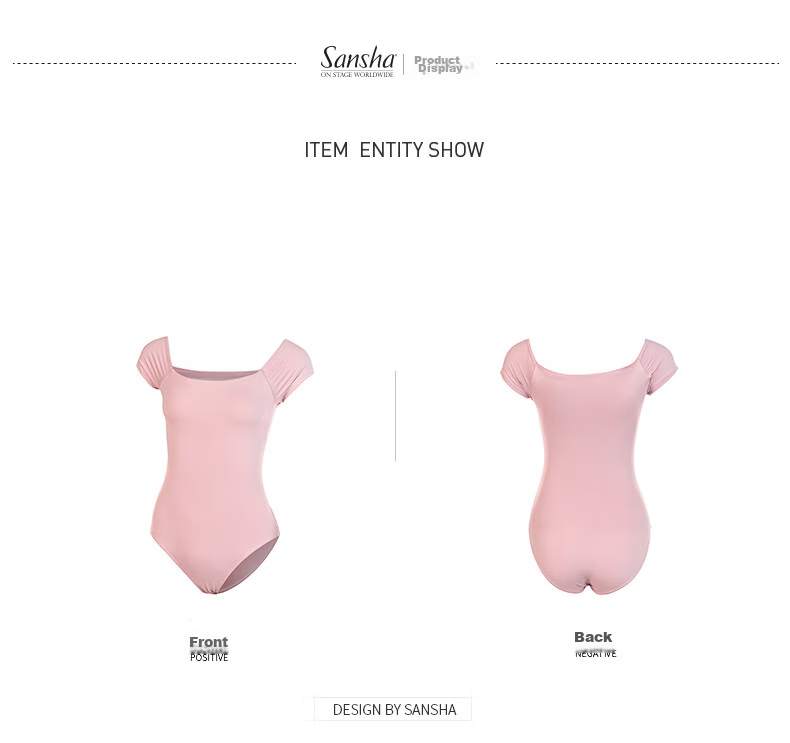 Sansha Ballet Leotard for Women, Dance Practice Outfit with High Elasticity Short Sleeves And One-Strap Collar, Pink, Size S 17