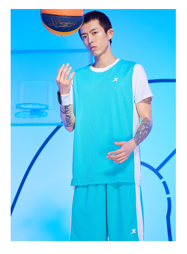 XTEP Professional Basketball Competition Uniform, Summer Quick-Dry Breathable T-Shirt And Shorts Set, Fitness Running Versatile Sportswear 16