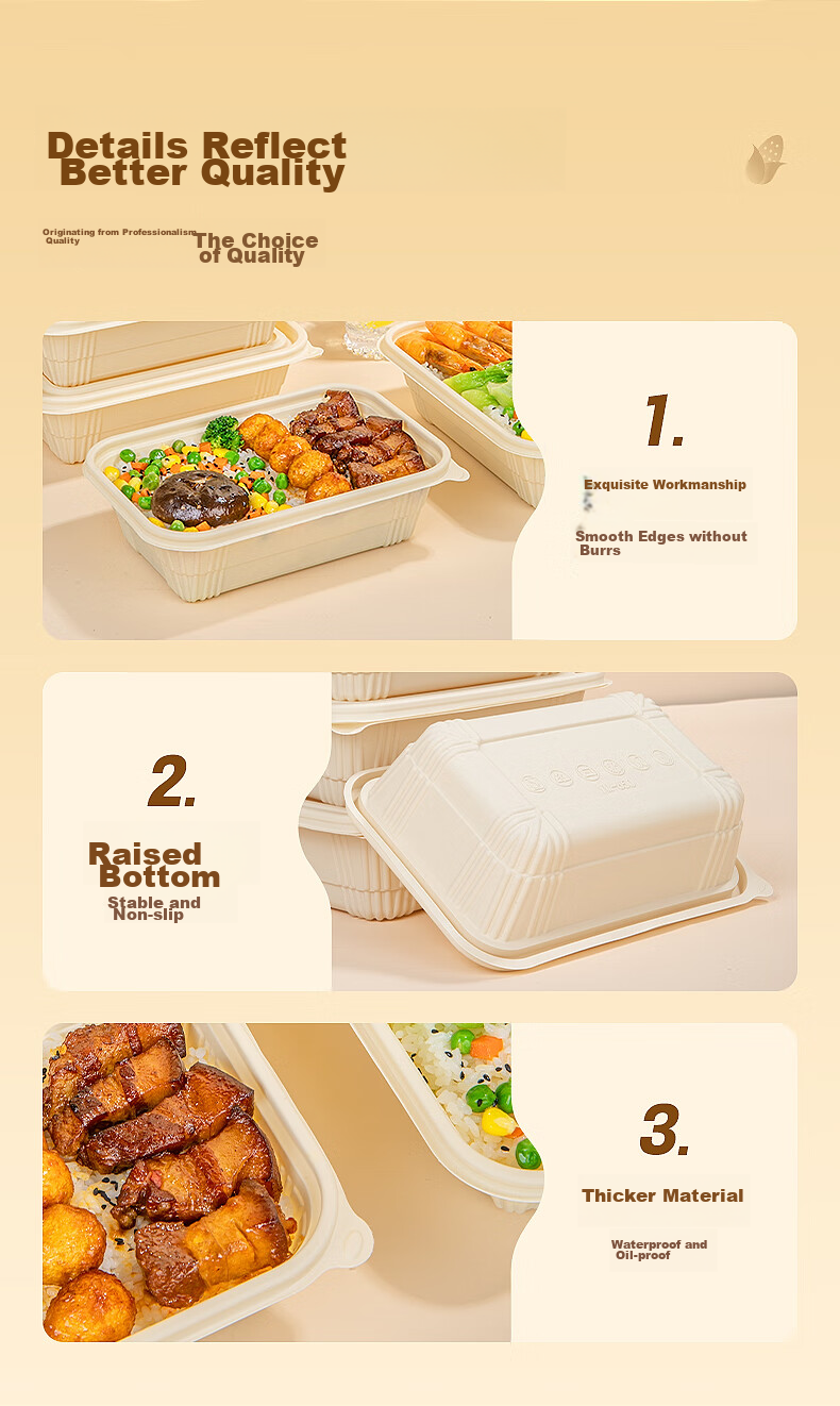 Temeiju Disposable Food Containers, Eco-Friendly Picnic Boxes, 20 Sets, 1150ml with Lids, Takeout Boxes, Corn Starch Containers, Microwave Safe 12