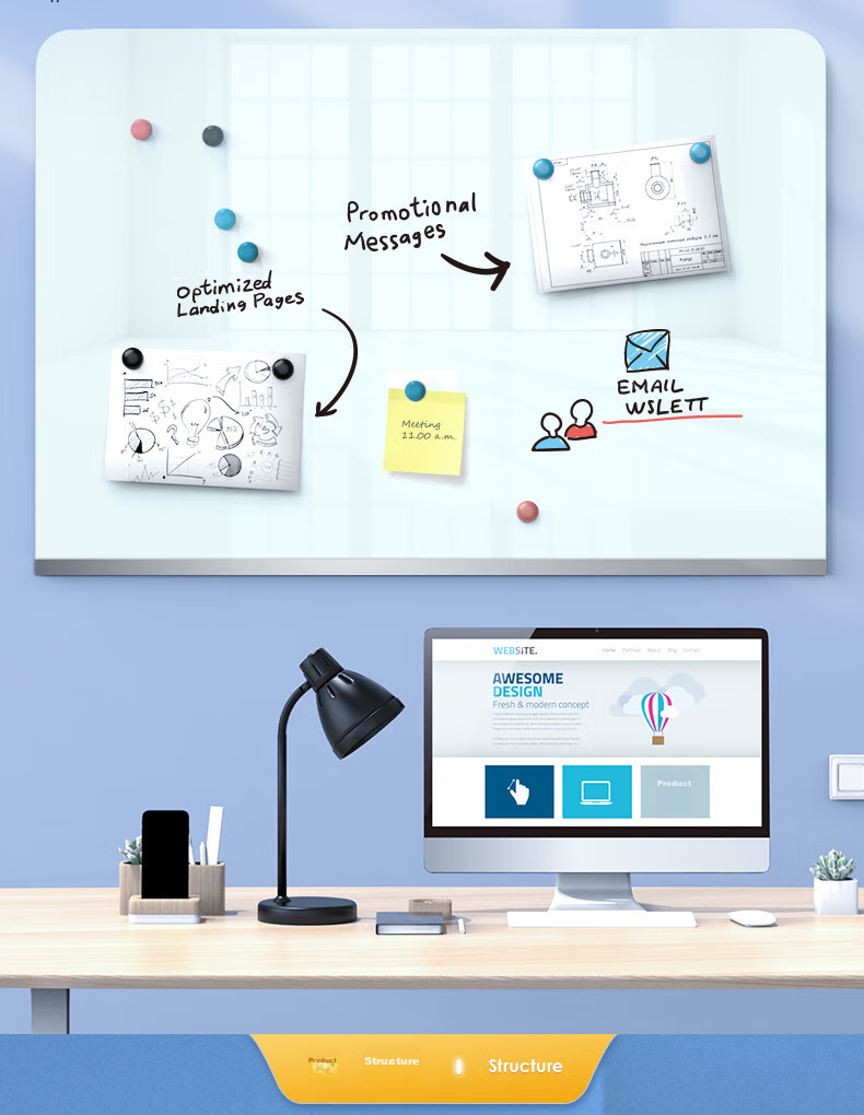 Deli Magnetic Whiteboard 150*90cm, Full-Screen Magnetic Tempered Glass Hanging Whiteboard for Office Meetings And Writing, Includes Whiteboard Eraser, Whiteboard Markers, And Magnetic Pins MZ102 11