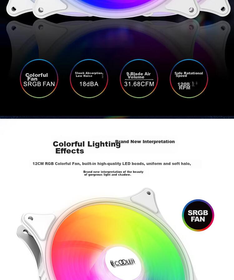 PCCOOLER Bright Moon White SRGB 12CM Case Fan (Colorful Lighting Effects/come-Back Bearing/vibration Reduction Foot Pad/serially Connectable Interface) 2