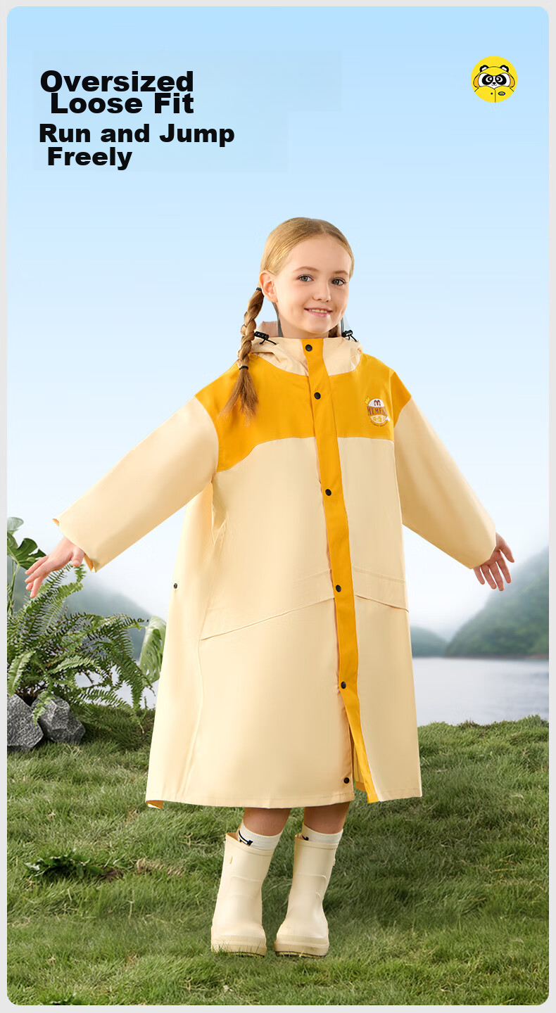 Moremerry Children's Raincoat for Boys And Girls with Backpack Space, Waterproof Breathable Baby Fashion Windbreaker Style Rain Poncho, Almond Yellow, 3XL 9
