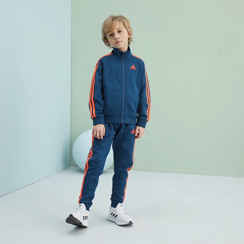 Adidas Children's Lightweight Sportswear Set, Classic Three-Striped Casual Jacket And Pants, Blue/orange, Size 110